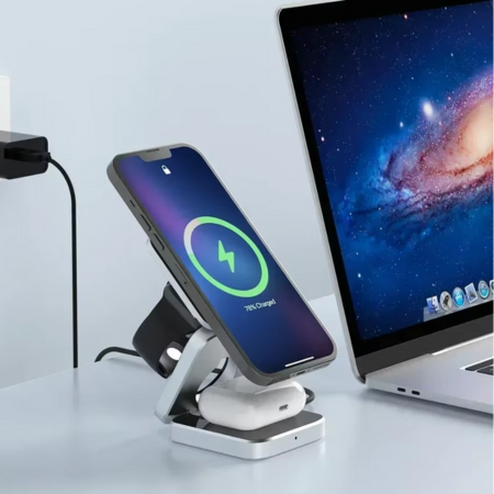 3-in-1 Magnetic Wireless Charger - Fast Foldable Charging Station for Samsung, iPhone & AirPods