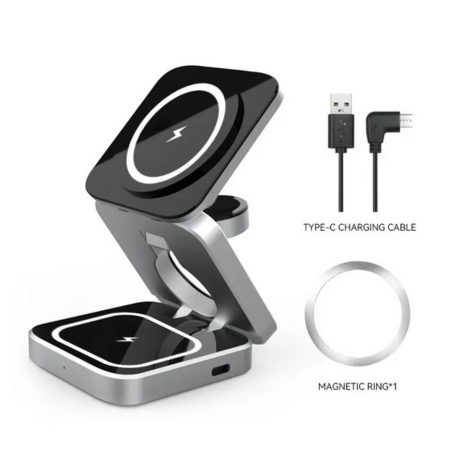 3-in-1 Magnetic Wireless Charger - Fast Foldable Charging Station for Samsung, iPhone & AirPods