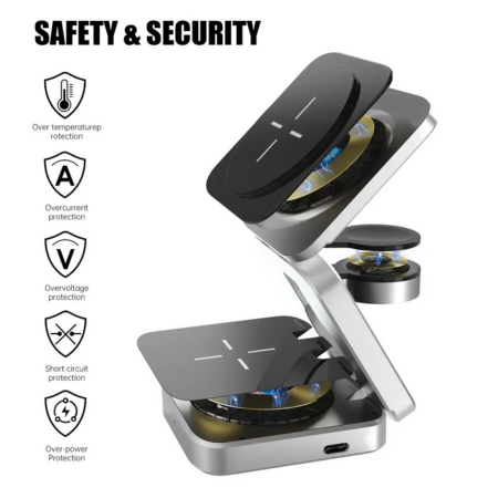 3-in-1 Magnetic Wireless Charger - Fast Foldable Charging Station for Samsung, iPhone & AirPods