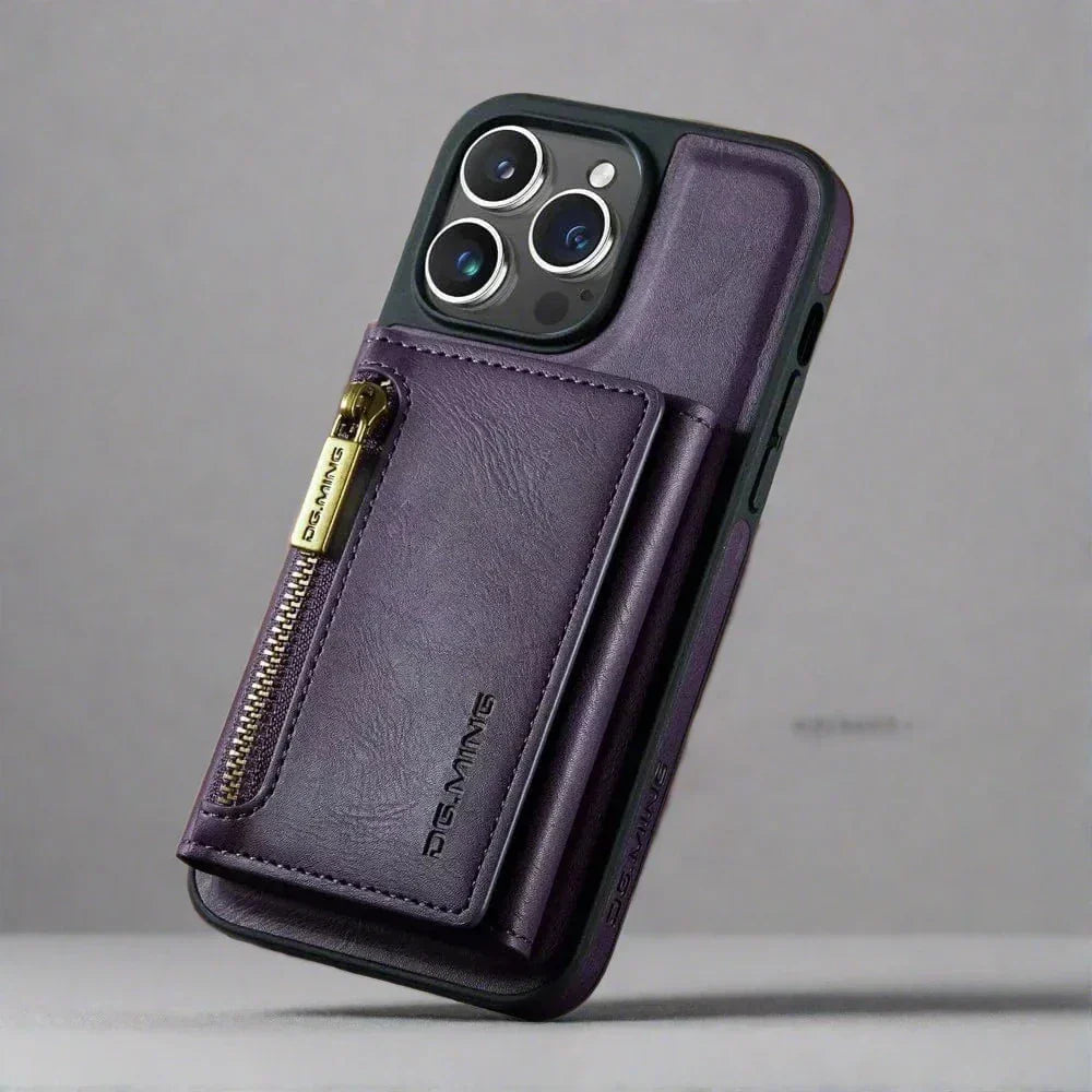 RFID iPhone Wallet Case | Removable Magnetic Leather Car Mount Shockproof Case