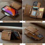 RFID iPhone Wallet Case | Removable Magnetic Leather Car Mount Shockproof Case