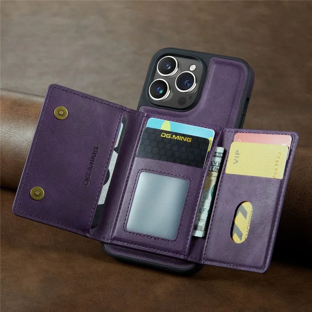 RFID iPhone Wallet Case | Removable Magnetic Leather Car Mount Shockproof Case
