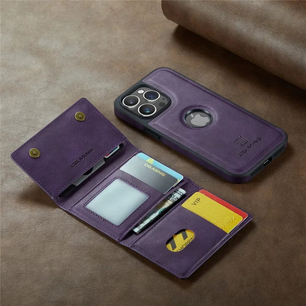 RFID iPhone Wallet Case | Removable Magnetic Leather Car Mount Shockproof Case