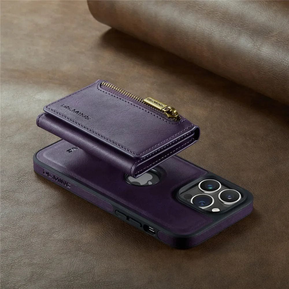 RFID iPhone Wallet Case | Removable Magnetic Leather Car Mount Shockproof Case
