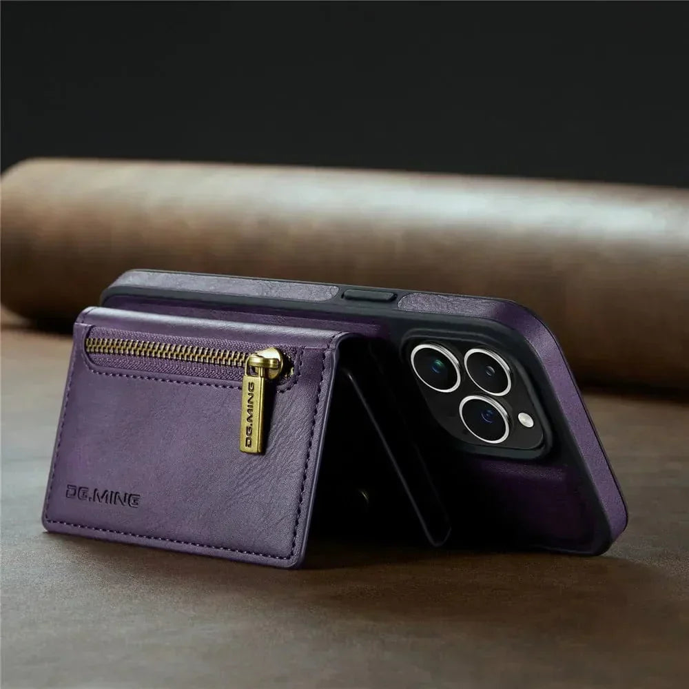RFID iPhone Wallet Case | Removable Magnetic Leather Car Mount Shockproof Case
