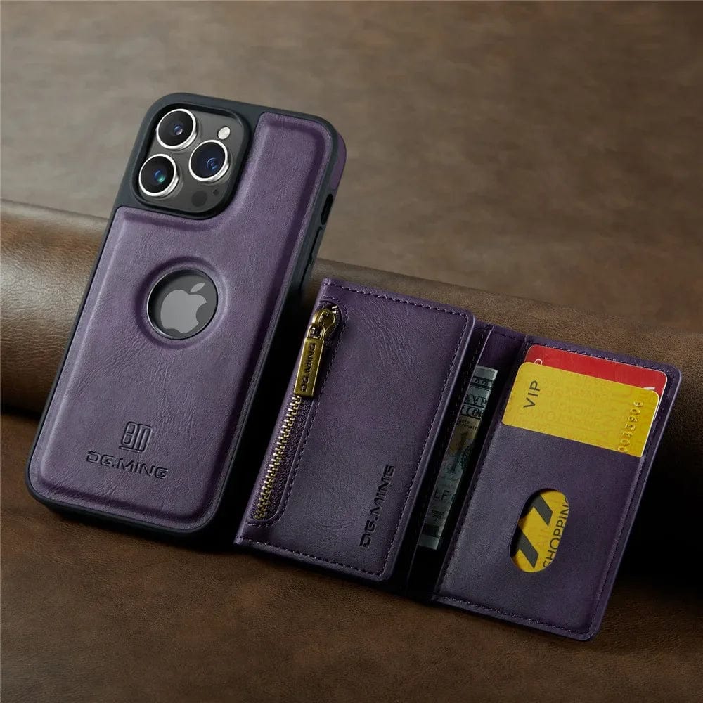 RFID iPhone Wallet Case | Removable Magnetic Leather Car Mount Shockproof Case