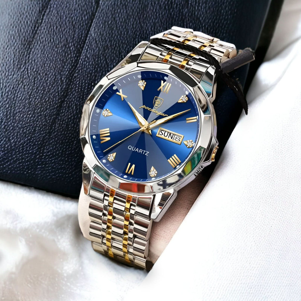 Men’s Automatic Stainless Steel Watch with Leather Strap