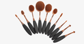 Professional versatile black and gold oval makeup brushes - Set of 10