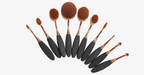 Professional versatile black and gold oval makeup brushes - Set of 10
