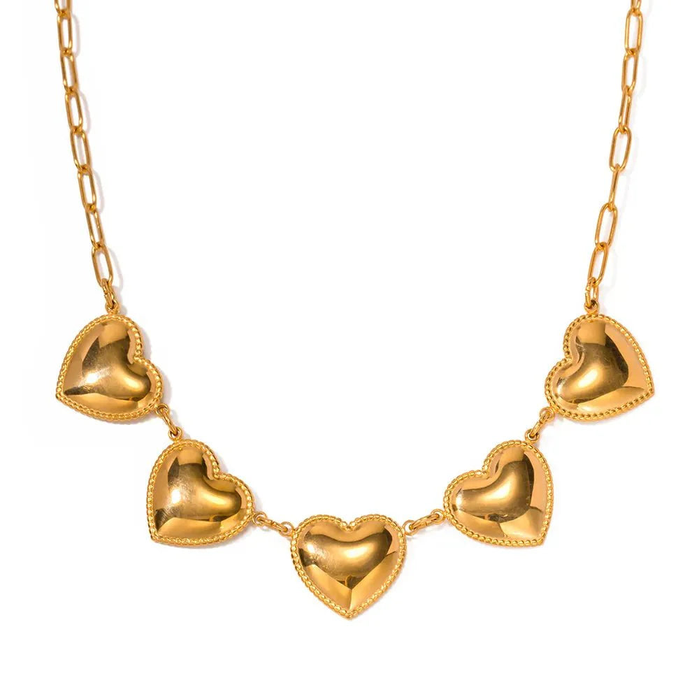 Romantic Five Heart Pendant Necklace