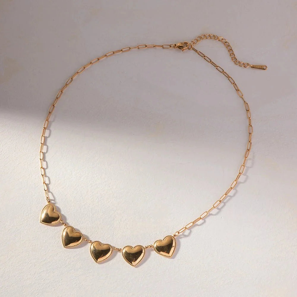 Romantic Five Heart Pendant Necklace