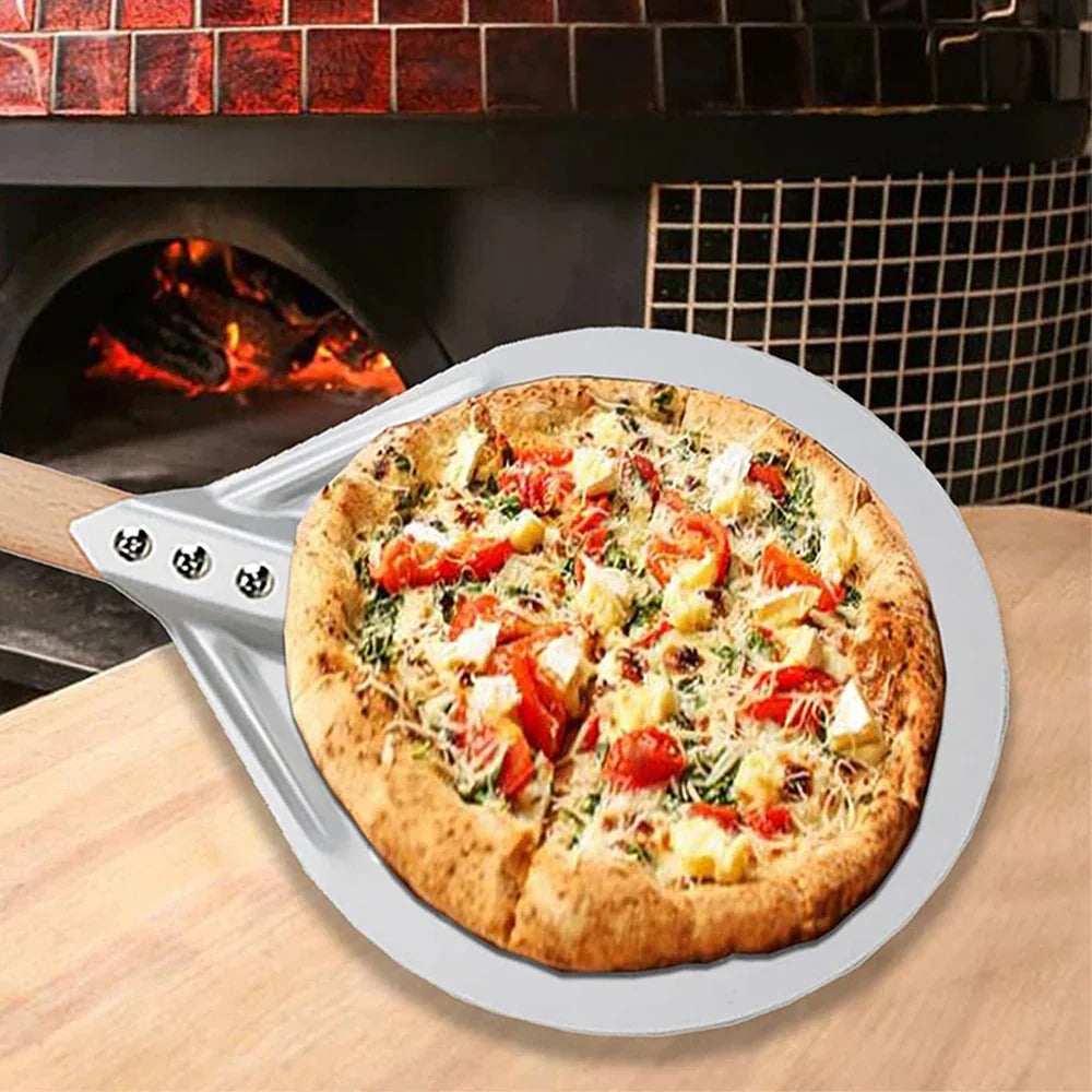 Round Pizza Turner Pizza Paddle with Wooden Handle Pizza Shovel