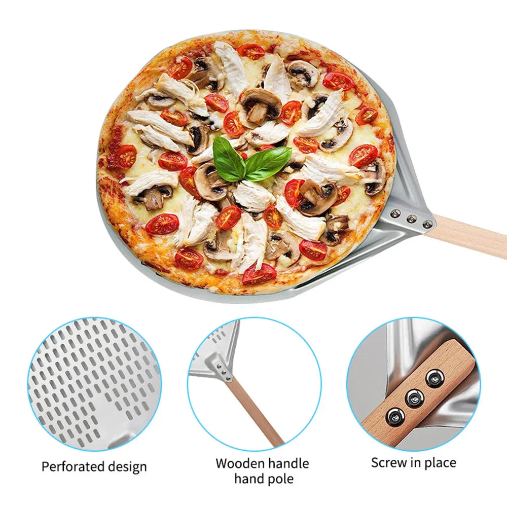 Round Pizza Turner Pizza Paddle with Wooden Handle Pizza Shovel