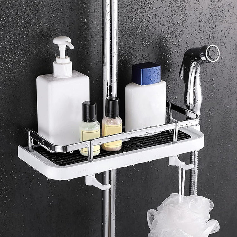 Bathroom Shelf Caddy for Shower Rod, No Drilling Pole Shower Storage Shelf Holder