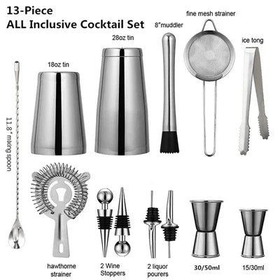 Stainless Steel Drink Shaker Set with Professional Accessories