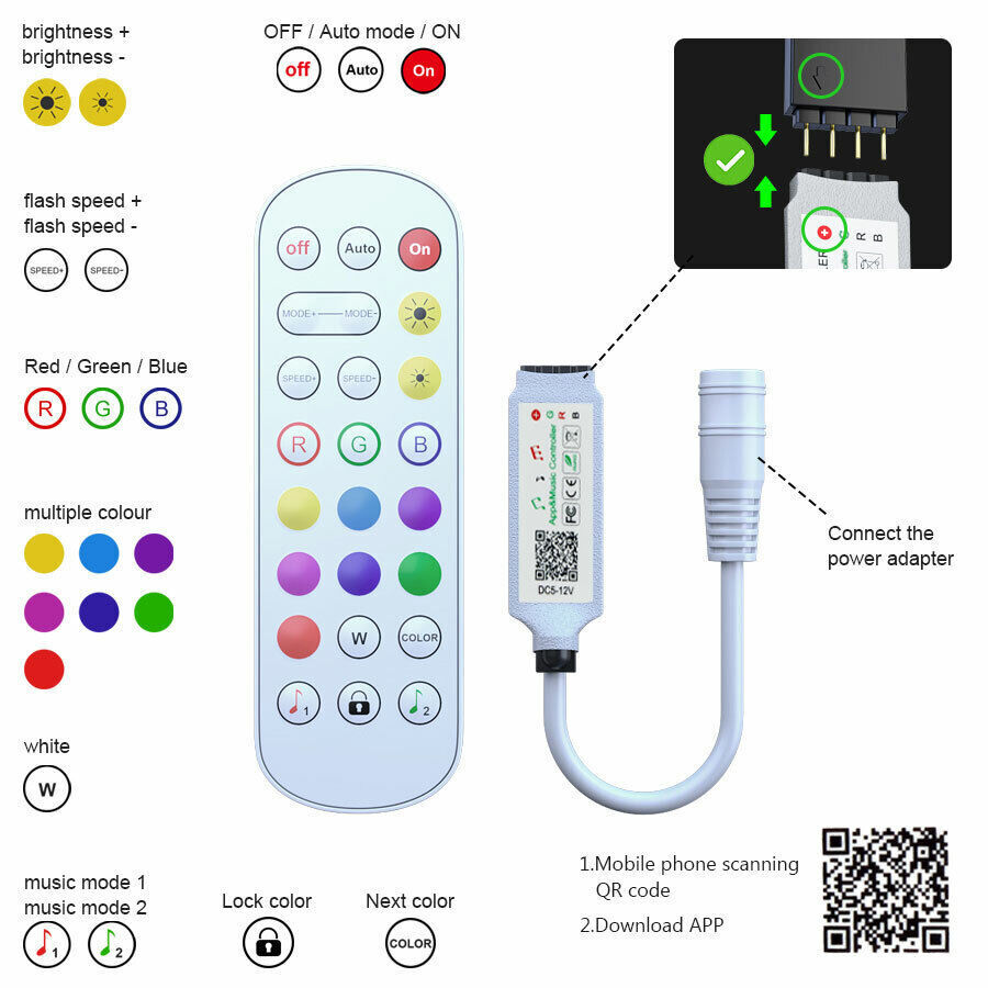 LED Light Strip, 30 m, 15 m, Music Synchronization, Bluetooth, 5050, RGB Ambient Light with Remote Control