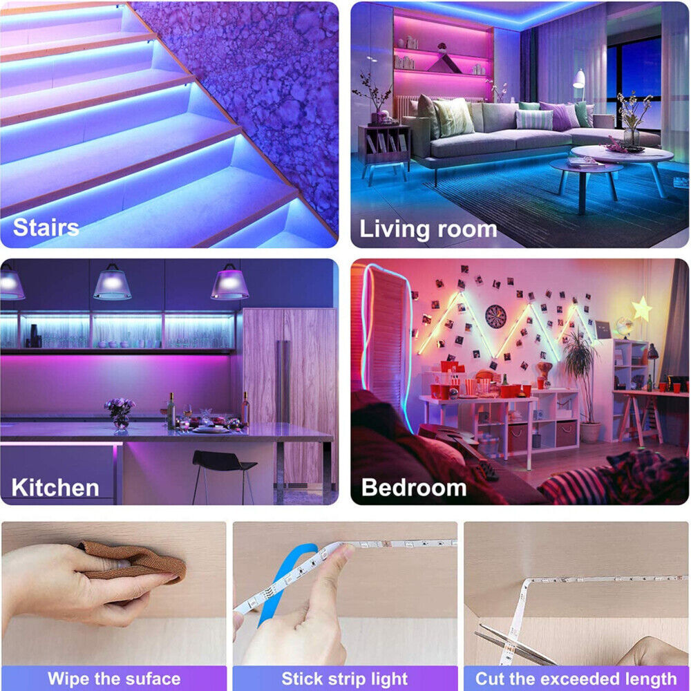 LED Light Strip, 30 m, 15 m, Music Synchronization, Bluetooth, 5050, RGB Ambient Light with Remote Control