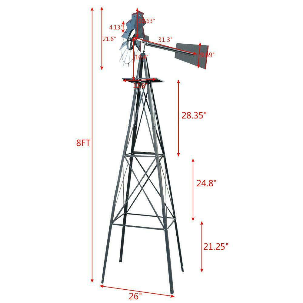 Windmill 8FT Metal Ornamental - Garden Decoration