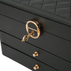 Lockable Leather Jewelry Box with Multi-Layer Storage