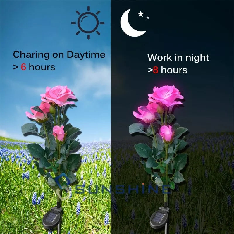 Solar-powered rose lights – garden stakes with solar panel for decorative lighting