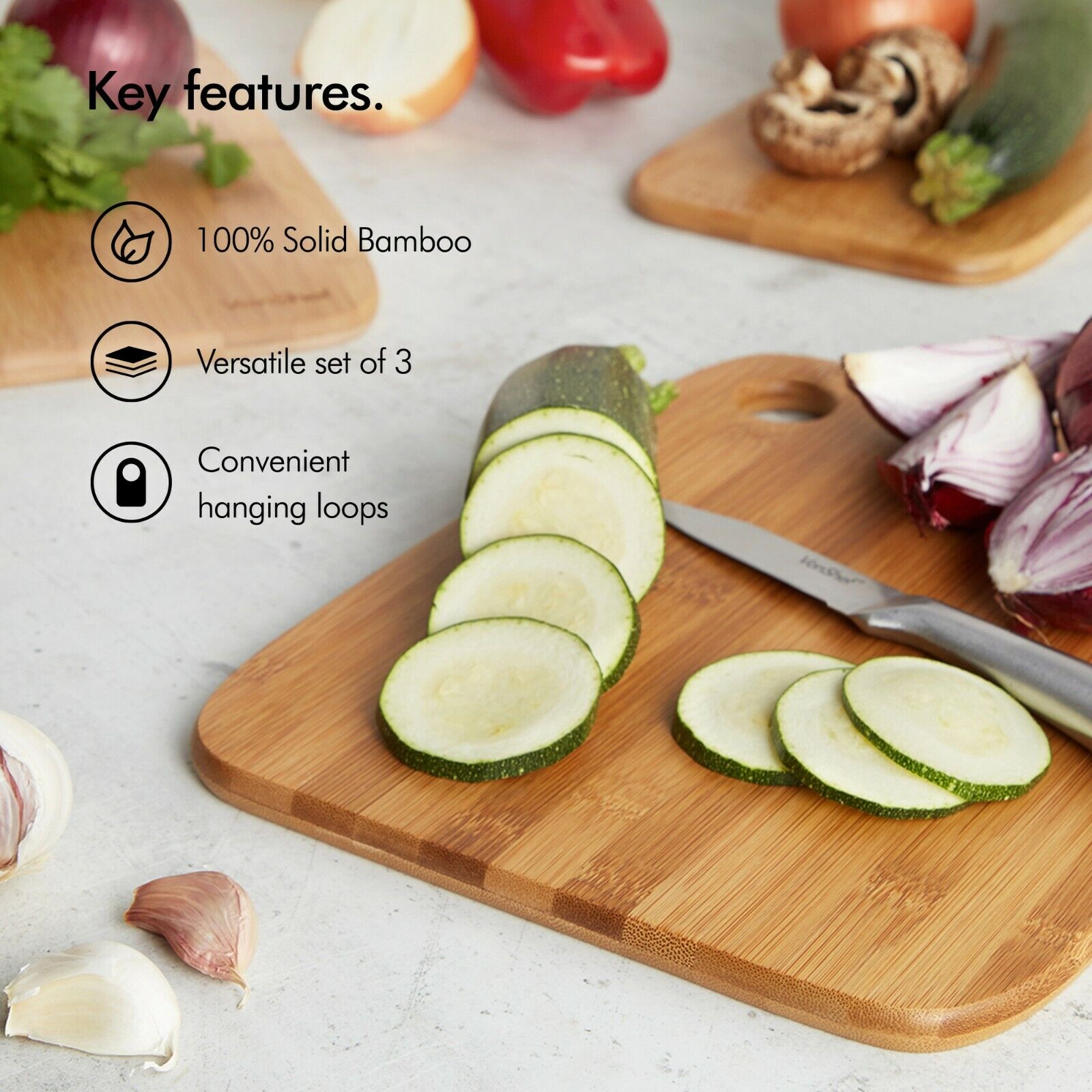 Bamboo Cutting Board Set – 3-Piece Sustainable Cutting Boards for Kitchen