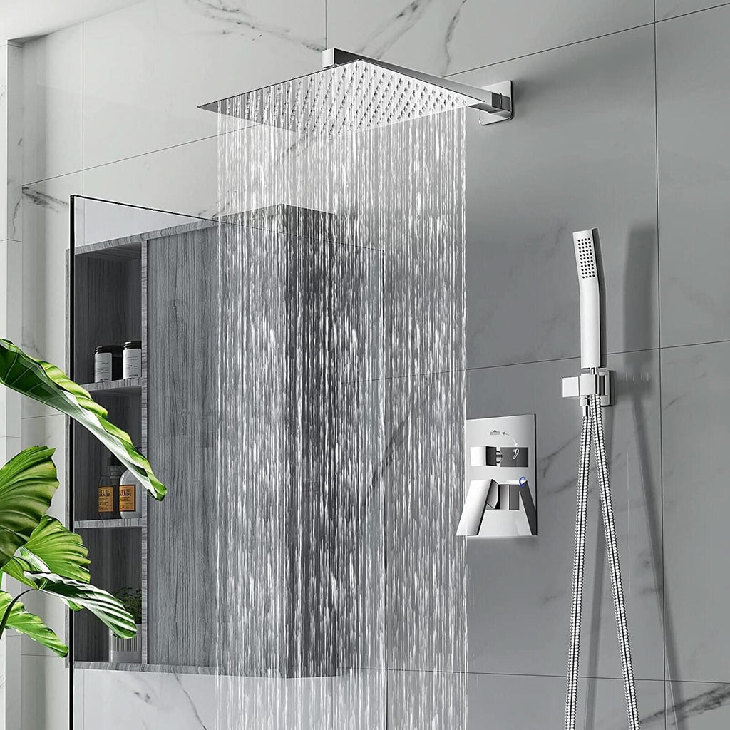 Wall-Mounted Rainfall Shower Head with Adjustable Arm and Hose