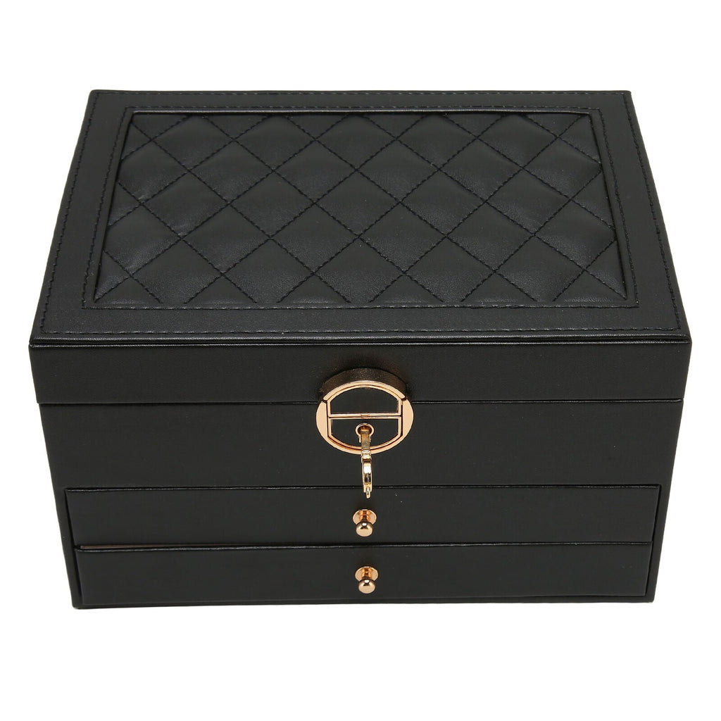 Lockable Leather Jewelry Box with Multi-Layer Storage