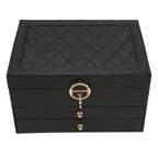 Lockable Leather Jewelry Box with Multi-Layer Storage