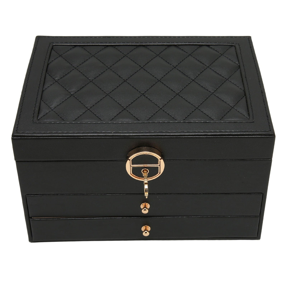 Lockable Leather Jewelry Box with Multi-Layer Storage