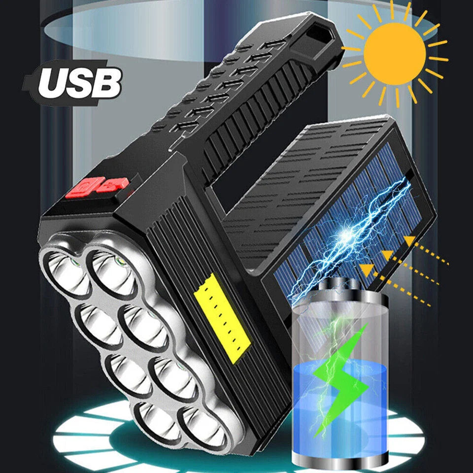 Solar LED Flashlight – Waterproof, powerful handheld spotlight with lithium battery