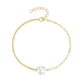 S925 Pearl Dainty Paperclip and Cuban Chain Bracelet