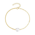 S925 Pearl Dainty Paperclip and Cuban Chain Bracelet