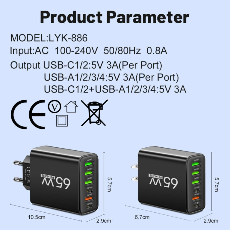 PowerMax 65W 6-in-1 Fast Charger – Charge Up To 6 Devices Simultaneously – Ideal For Home, Office and Travel