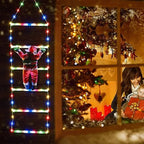 Santa Claus Climbing Ladder with LED String Lights – Festive Christmas Decor for Home, Window & Tree