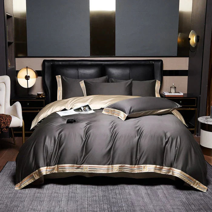 Satin Cotton Embroidered Bedding Set - Luxora