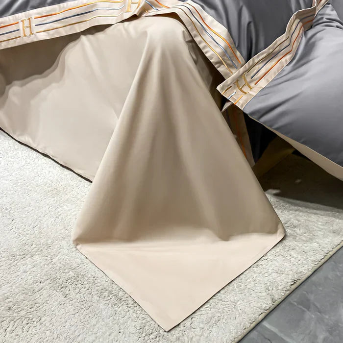 Satin Cotton Embroidered Bedding Set - Luxora