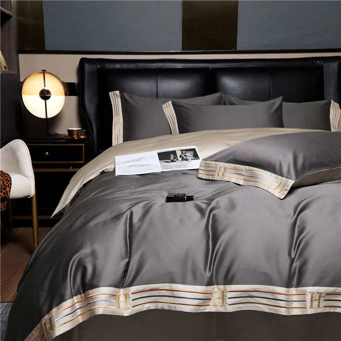 Satin Cotton Embroidered Bedding Set - Luxora