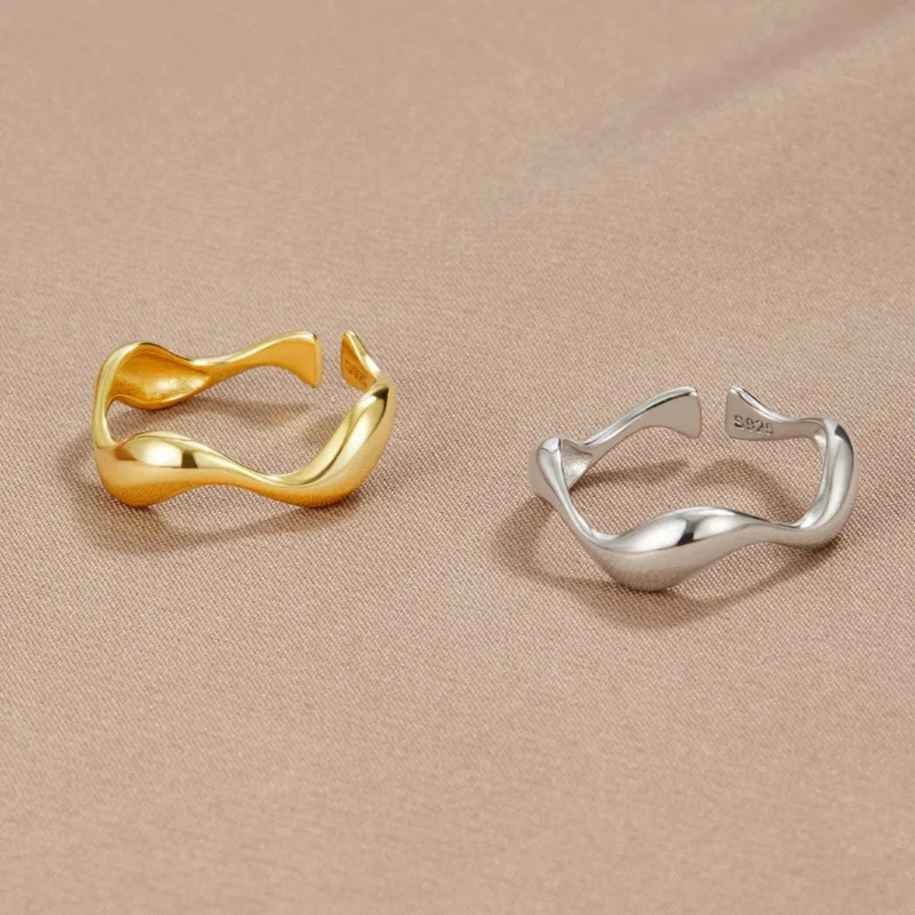 SEARISE RING – Adjustable Minimalist Silver Ring with Ocean Design