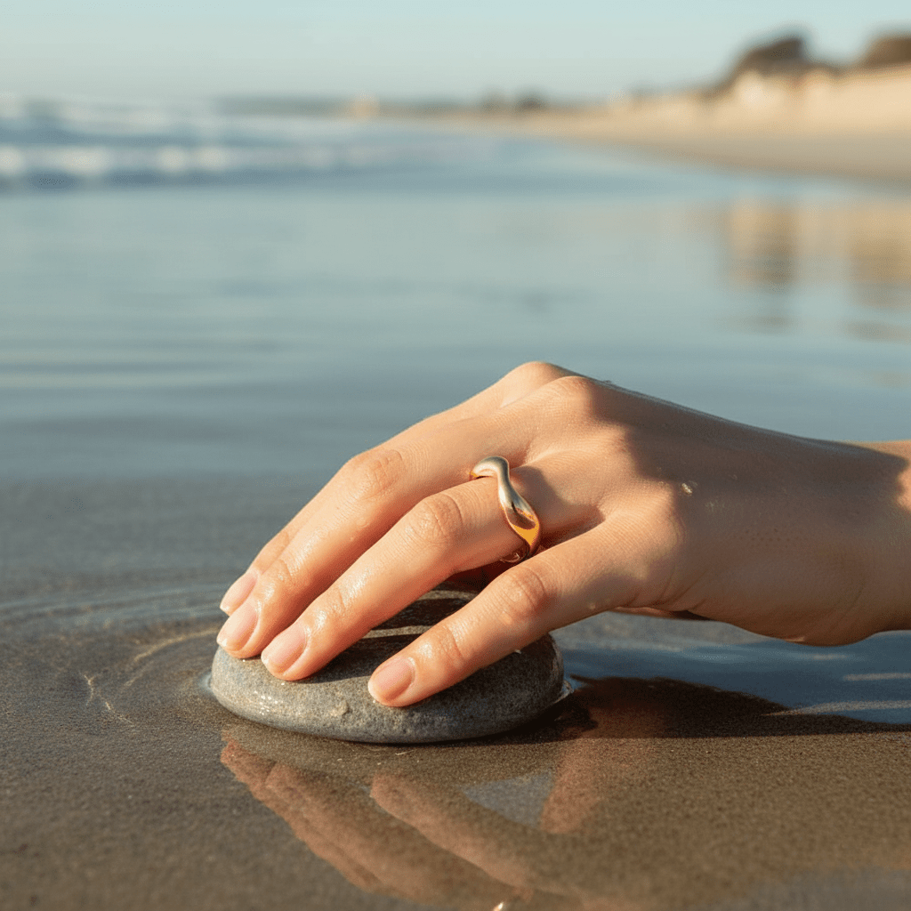 SEARISE RING – Adjustable Minimalist Silver Ring with Ocean Design