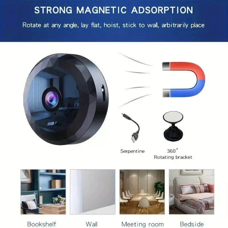 Magnetic Mini Wi-Fi Security Camera with 1080p HD, Night Vision and Motion Detection
