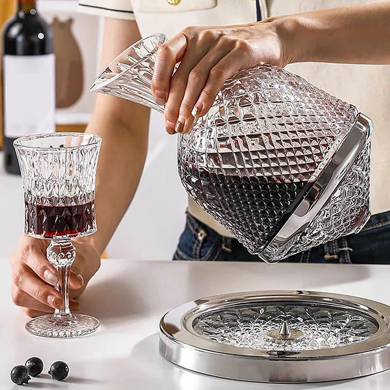 Rotating Crystal Decanter at a High Level
