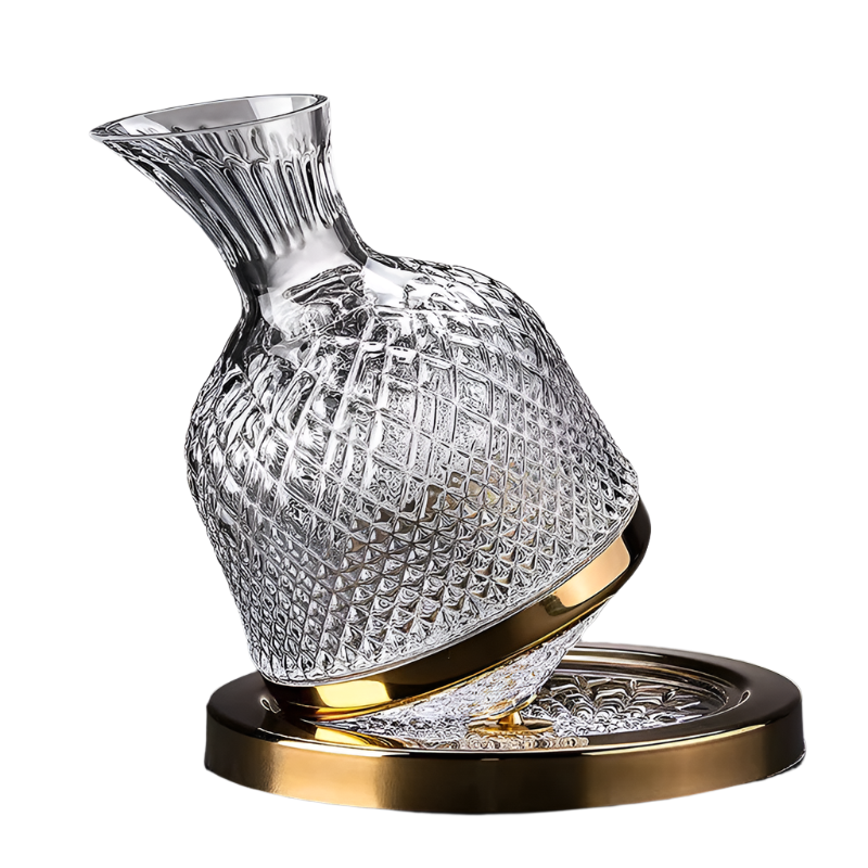 Rotating Crystal Decanter at a High Level
