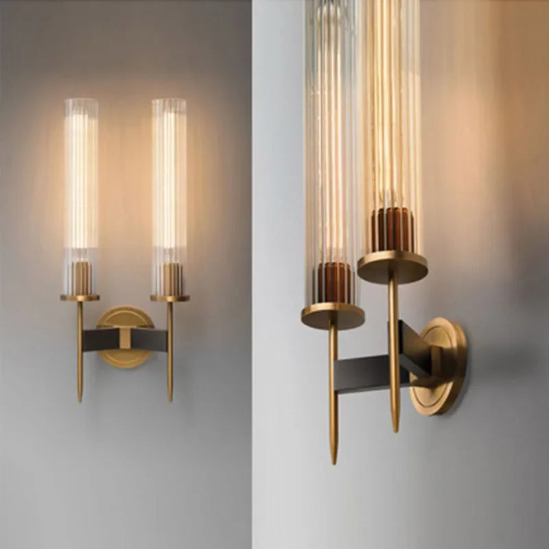 Elegant Wall Lamp with Ribbed Glass and Brass Accent