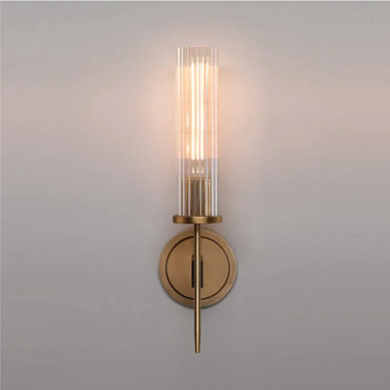 Elegant Wall Lamp with Ribbed Glass and Brass Accent