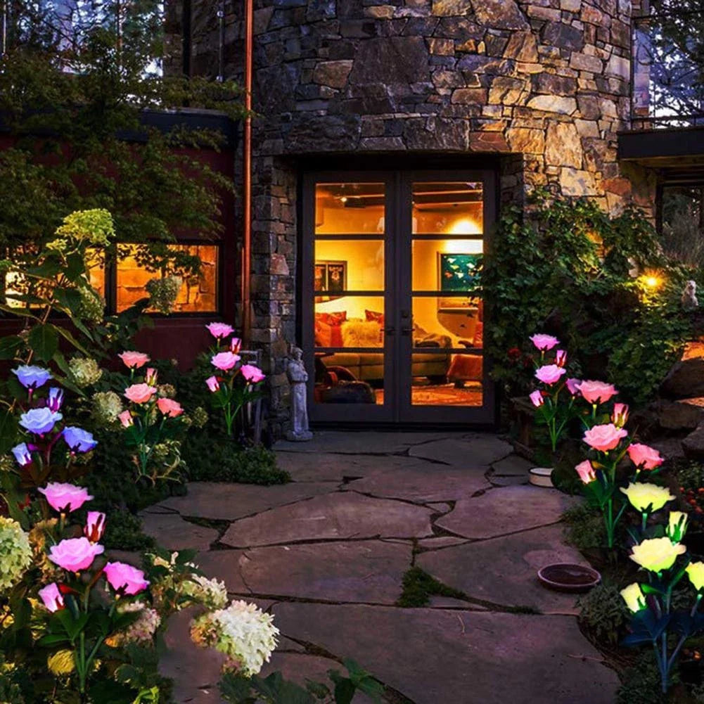 Solar-powered rose lights – garden stakes with solar panel for decorative lighting