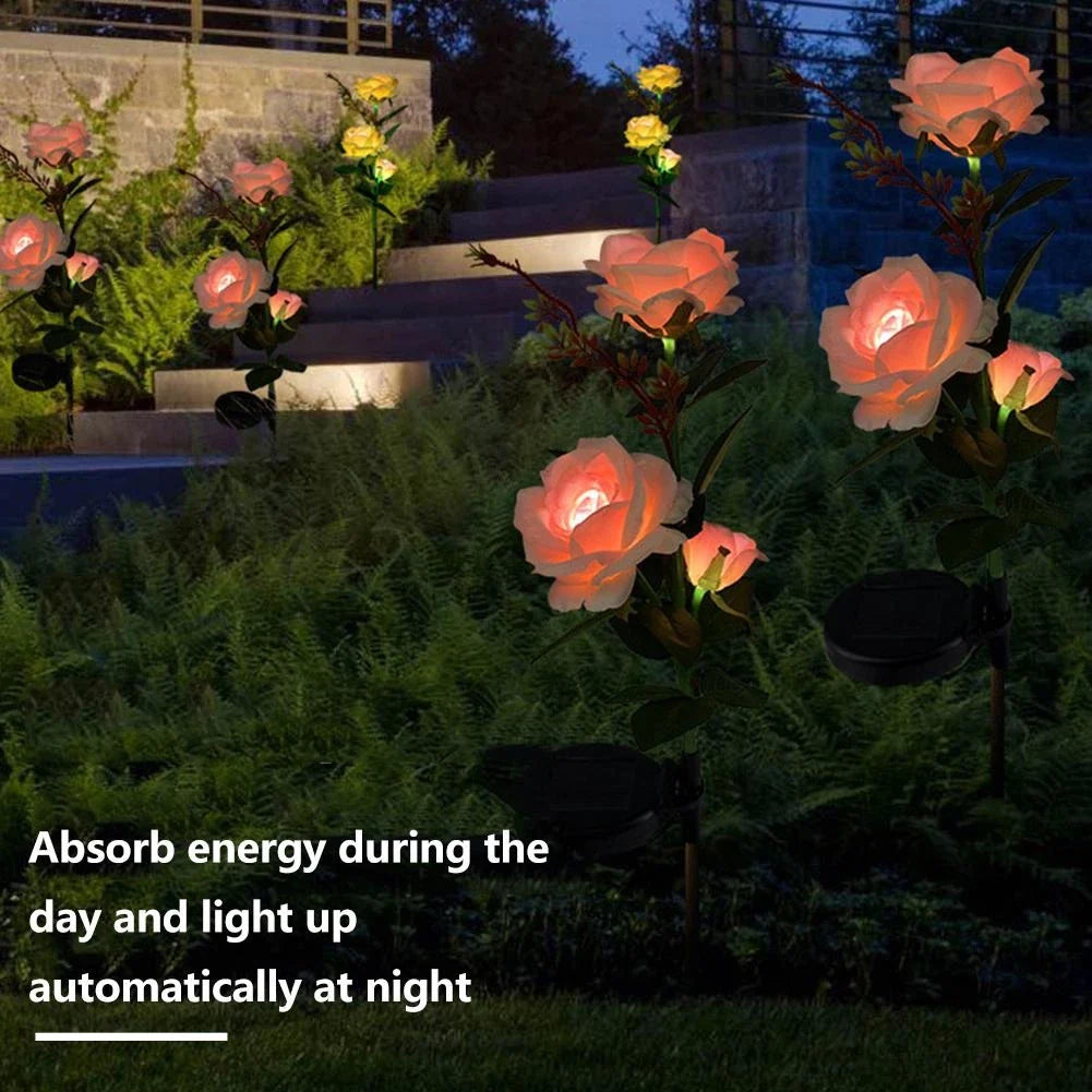 Solar-powered rose lights – garden stakes with solar panel for decorative lighting