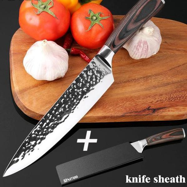 Santoku Japanese Chef Knife 8" Hand sharpened High Carbon Steel Knife