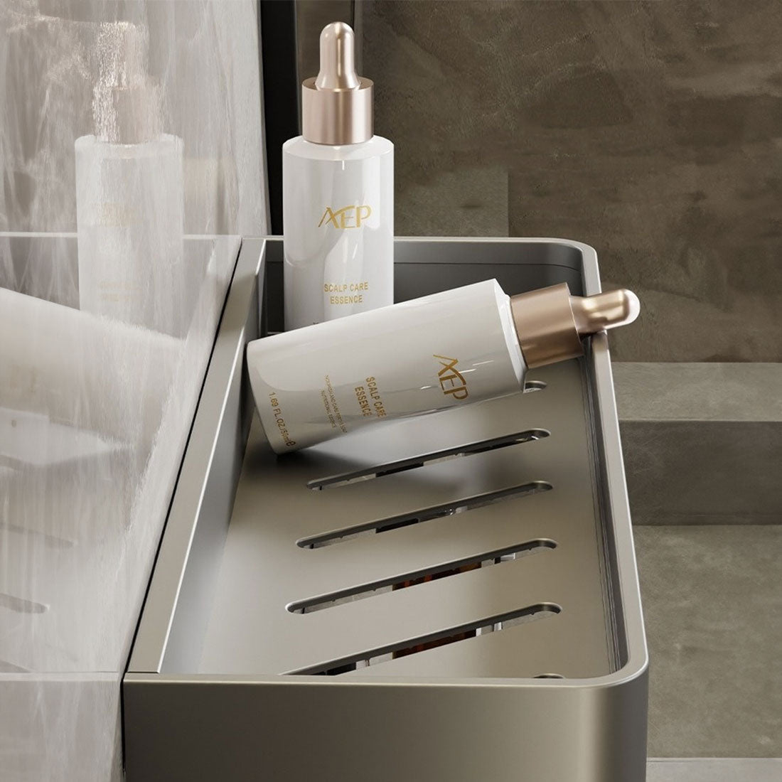 Contemporary, elegant bathroom shelves in gray