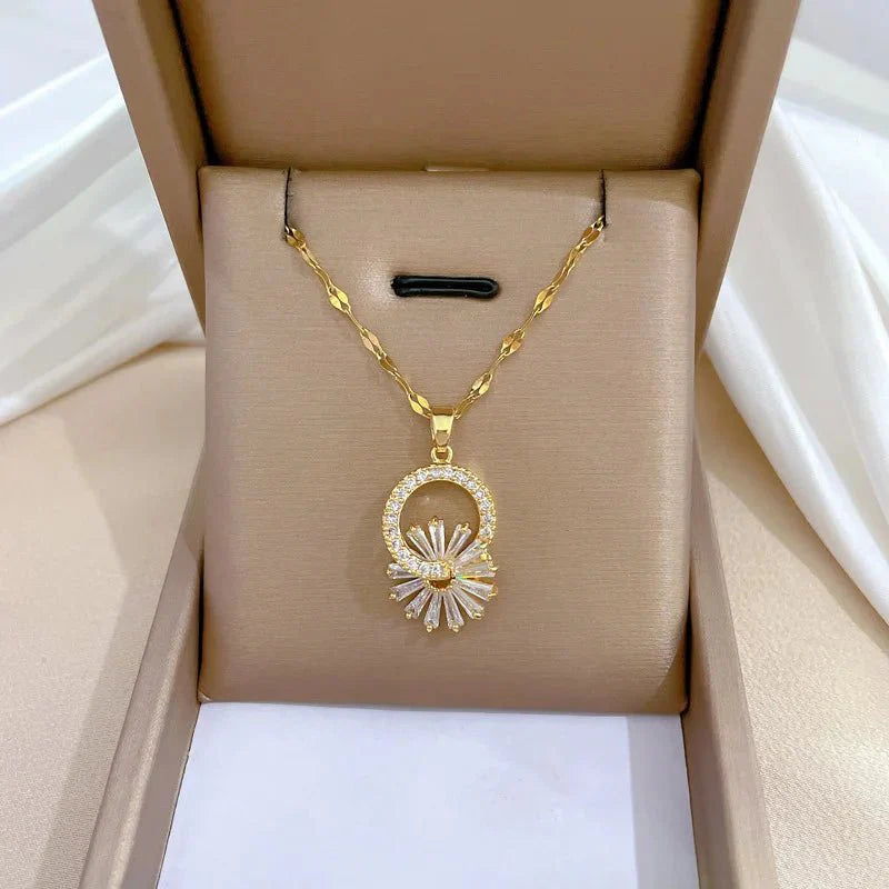 Shimmering Floral Diamond Necklace and Earrings