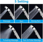 5-Mode Shower Head for Low Pressure | Stop Button for Easy Water Control